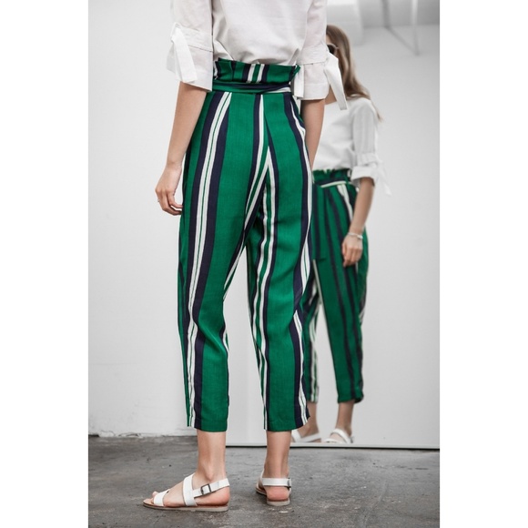J.O.A. high waisted green stripe trousers - Picture 3 of 4